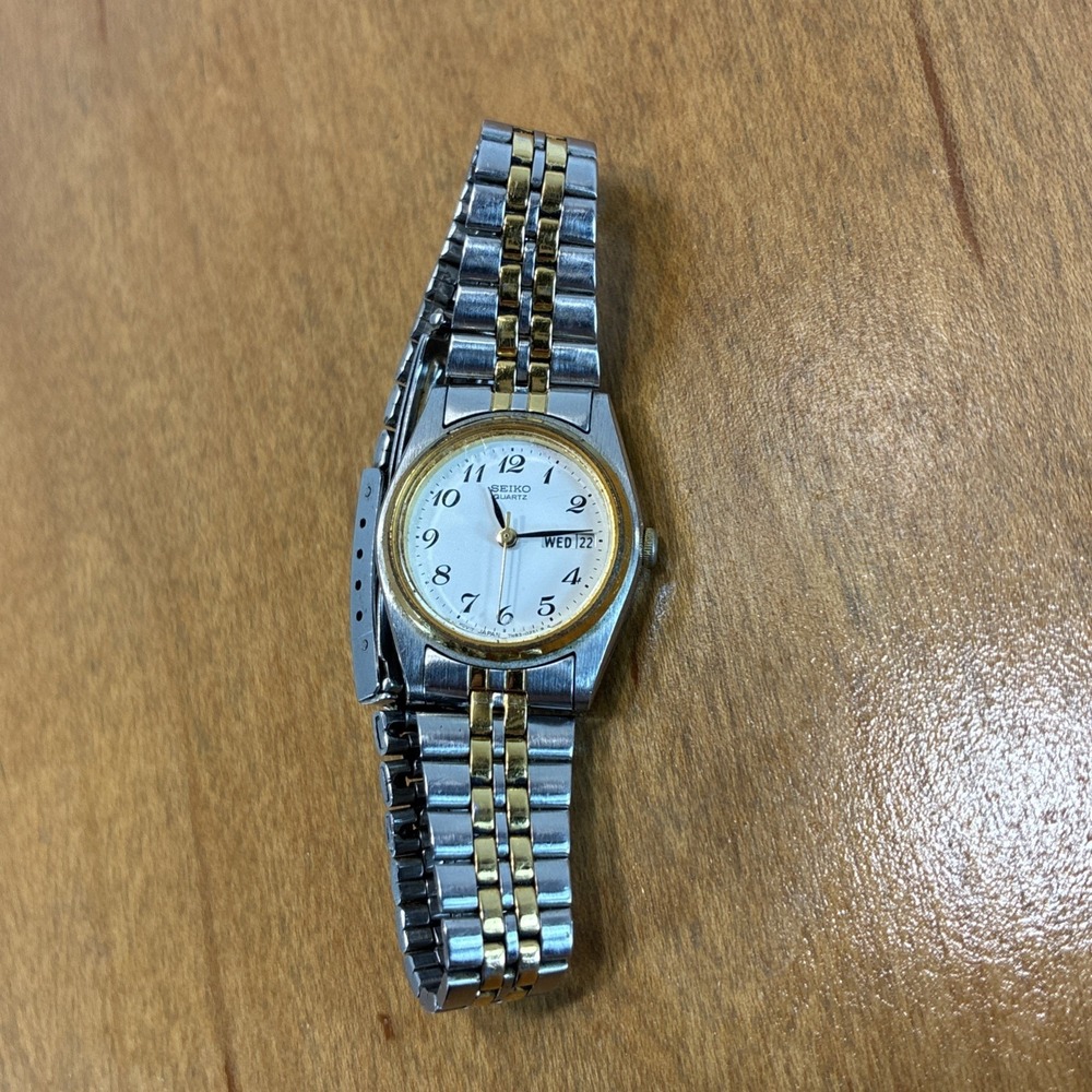 Vintage 1990 Women's Seiko Dress Watch 7N83-0011 Two Toned Working New Battery - Picture 9 of 17